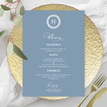 Wreath Monogram Wedding Menu Cards Dusty Blue Menükarte<br><div class="desc">Eine schicke Kalligraphy Wedding Menu Card. I do offer a free customisation service,  if you have any anfragen or special requests,  please feel free to contact me.</div>