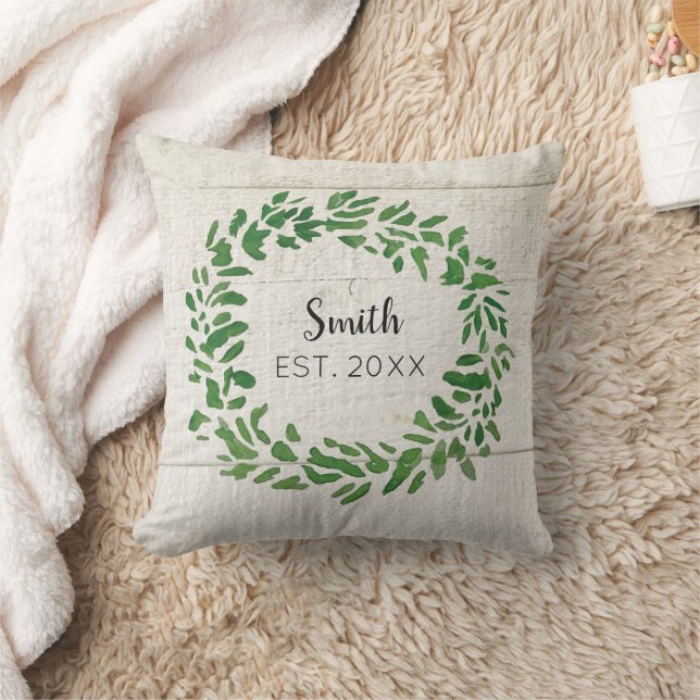 Wreath Nom De Famille Est. Coussin personnalisé (Couverture)