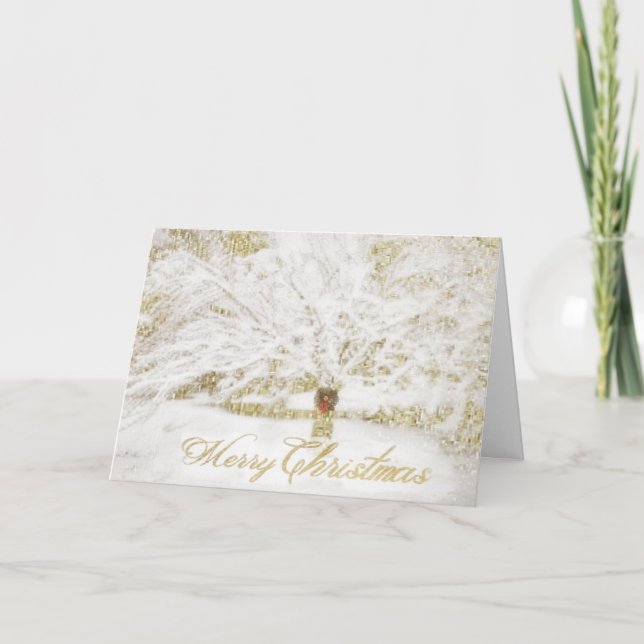 Wreath on Snow Tree Feiertagskarte (Vorderseite)