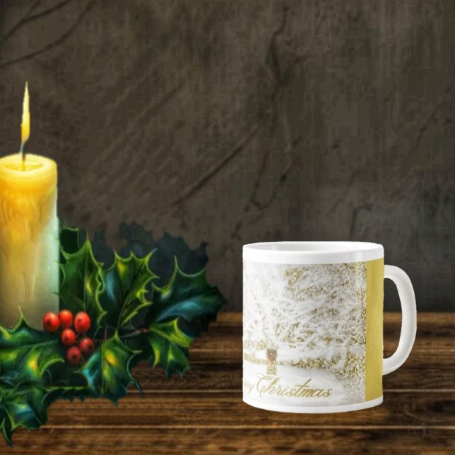 Wreath on Snow Tree Jumbo-Tasse (Doesn't this coffee mug reminds you of an old-fashioned Christmas scene?)