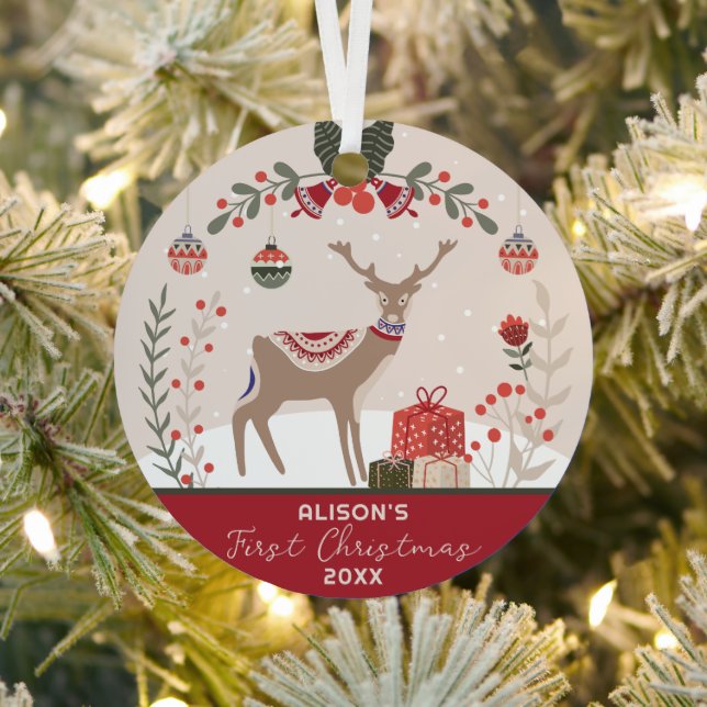 Wreath Photo Personalized Baby's First Christmas  Ornament Aus Metall (InSitu)