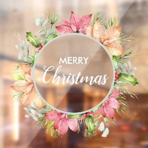 Wreath Poinsettia Holly Berries Fensteraufkleber