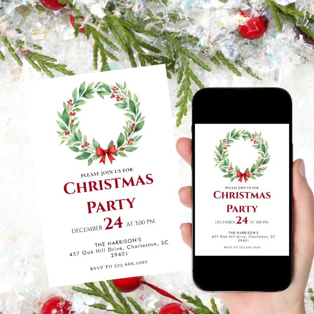 Wreath Ribbon Weihnachtsfest Abendessen Einladung (Von Creator hochgeladen)