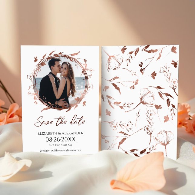 Wreath Rose Gold Foil Foto Save the Date Einladung (Von Creator hochgeladen)