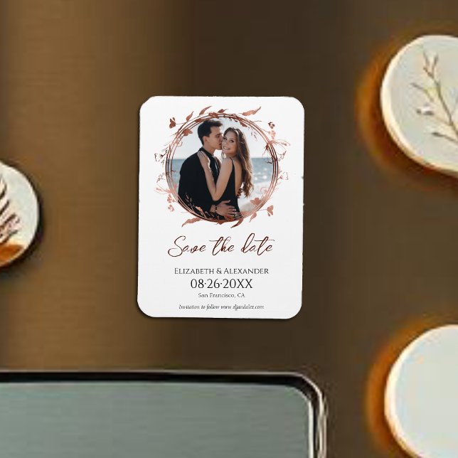 Wreath Rose Gold Foil Foto Save the Date Magnet (Von Creator hochgeladen)