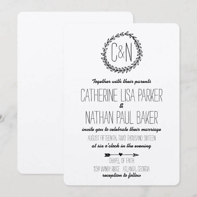 Wreath Rustic Kraft Wedding Einladung (Vorne/Hinten)