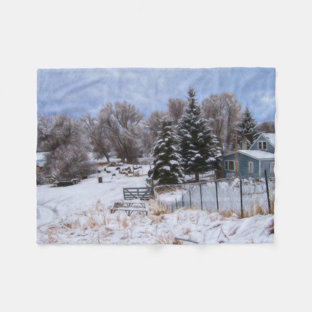Wreath Snowy Ranch House Fleecedecke (Vorderseite (Horizontal))