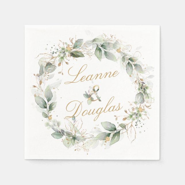 Wreath Wedding mit grünem und goldfarbenem Blattwe Serviette (Vorderseite)