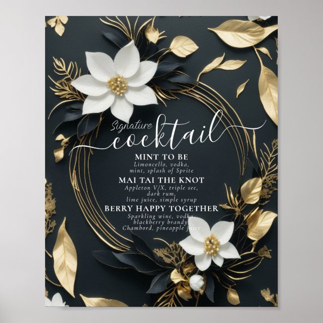 Wreath Wedding Signature Cocktails Drinks Menü Poster (Vorne)