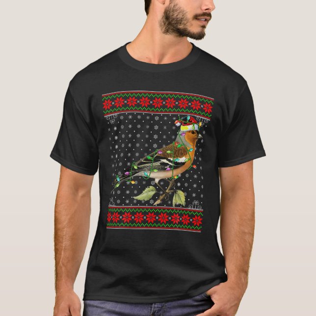 Wren Bird Christmas Lights Ugly Sweater Santa Wren T-Shirt (Vorderseite)