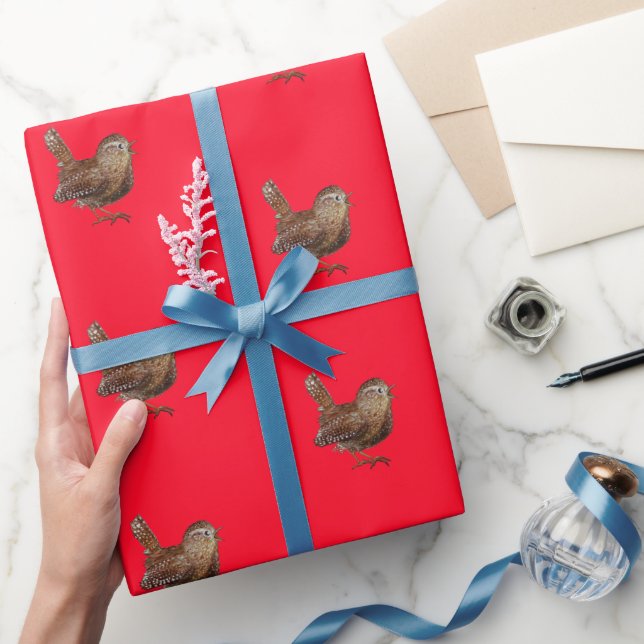 Wren Bird Singing Vivid Red Geschenkpapier (Schenken)