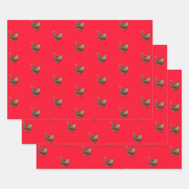 Wren Bird Singing Vivid Red Geschenkpapier Set (Set)