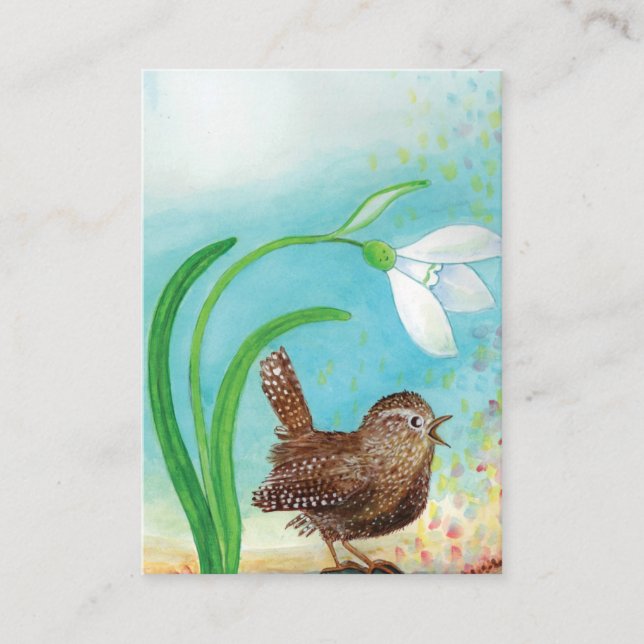 Wren Bird singt in der Morgendämmerung im Frühling Begleitkarte (Vorderseite)