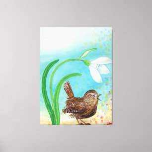 Wren Bird singt in der Morgendämmerung im Frühling Leinwanddruck