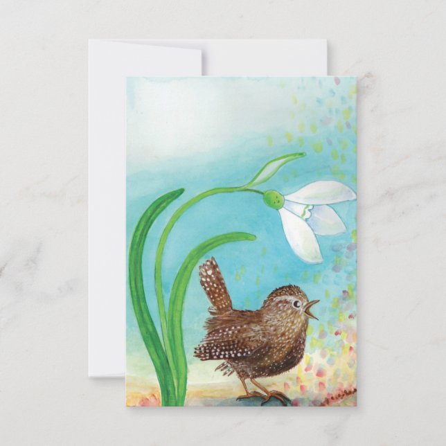Wren Bird singt in der Morgendämmerung im Frühling Mitteilungskarte (Vorderseite)