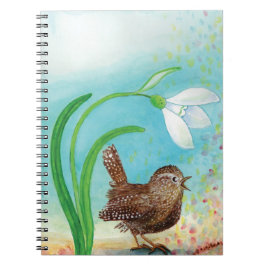 Wren Bird singt in der Morgendämmerung im Frühling Notizblock