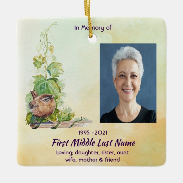  Wren Bird Vineyard Memorial Keepsake Keramikornament (Vorderseite)