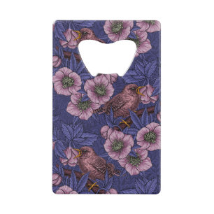 Wren et hellebore, violet et rose