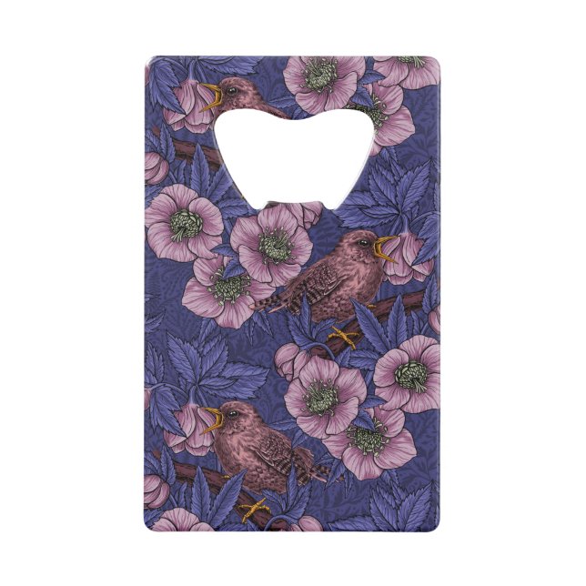 Wren et hellebore, violet et rose (Devant)