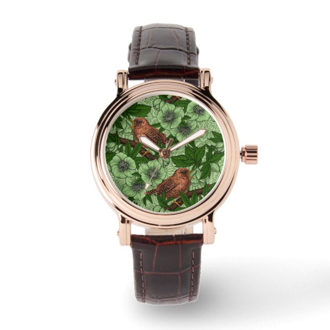 Wren und Hellebore, hellgrün Armbanduhr (Vorderseite)