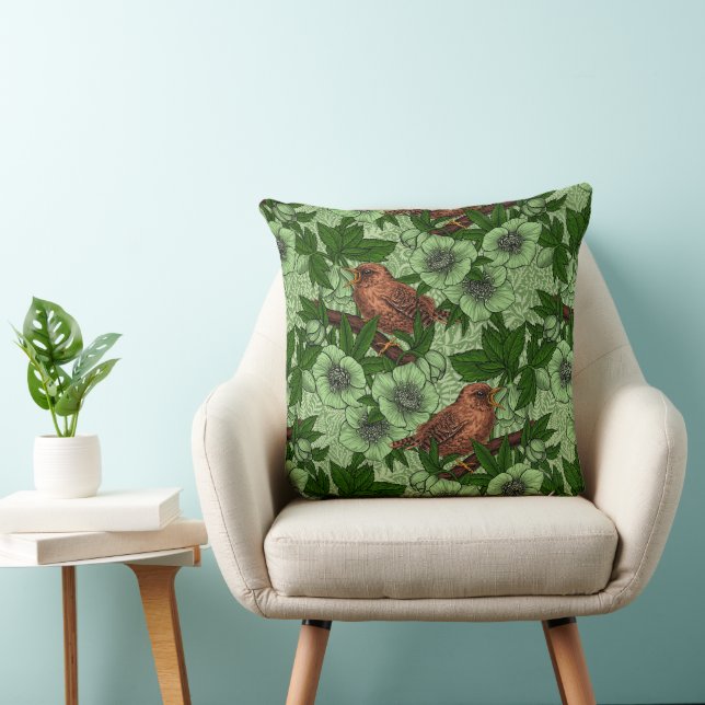 Wren und Hellebore, hellgrün Kissen (Stuhl )