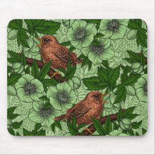 Wren und Hellebore, hellgrün Mousepad