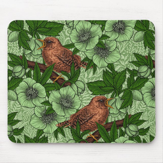 Wren und Hellebore, hellgrün Mousepad (Vorne)