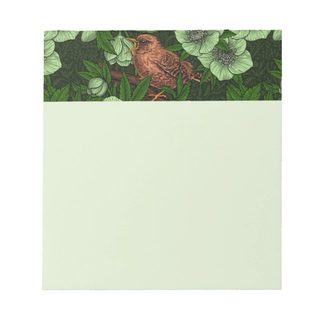 Wren und Hellebore, hellgrün Notizblock (Vorderseite)