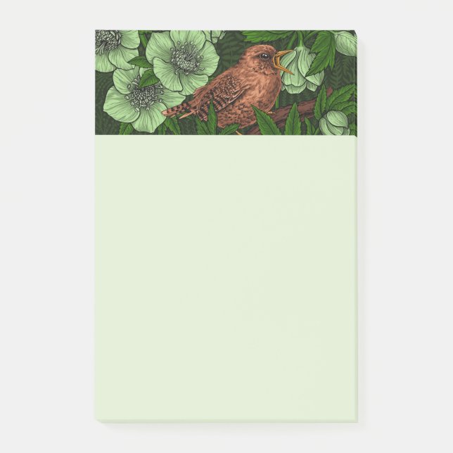 Wren und Hellebore, hellgrün Post-it Klebezettel (Vorderseite)
