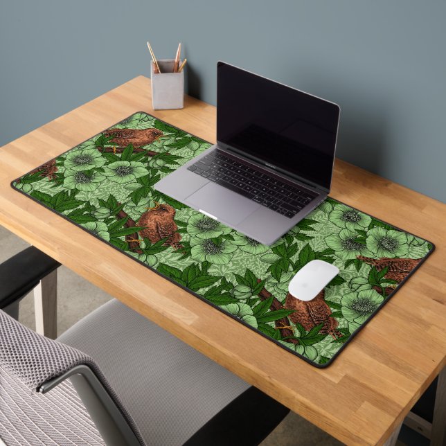 Wren und Hellebore, hellgrün Schreibtischunterlage (Büro 2)