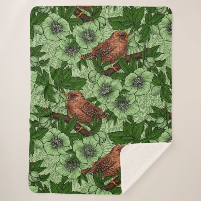Wren und Hellebore, hellgrün Sherpadecke (Vorderseite)