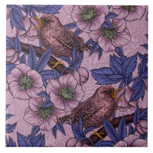 Wren und Hellebore, rosa und violett Fliese