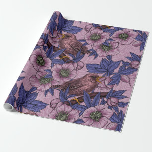 Wren und Hellebore, rosa und violett Geschenkpapier