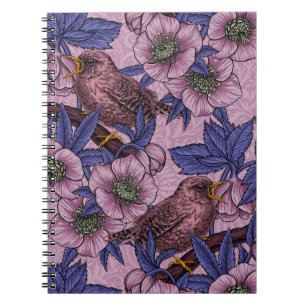 Wren und Hellebore, rosa und violett Notizblock