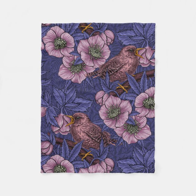 Wren und Hellebore, violett und rosa Fleecedecke (Vorderseite)