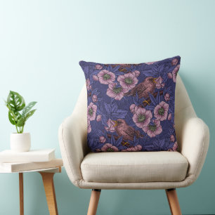 Wren und Hellebore, violett und rosa Kissen
