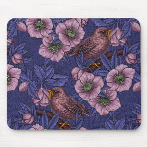 Wren und Hellebore, violett und rosa Mousepad