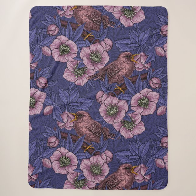 Wren und Hellebore, violett und rosa Sherpadecke (Vorderseite)