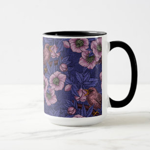 Wren und Hellebore, violett und rosa Tasse