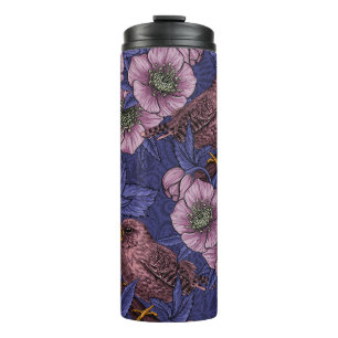 Wren und Hellebore, violett und rosa Thermosbecher