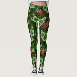 Wren und Hellebos auf dunkelgrün Leggings