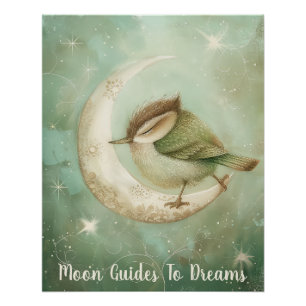 Wren-Vogel-Baby auf dem Mond Poster