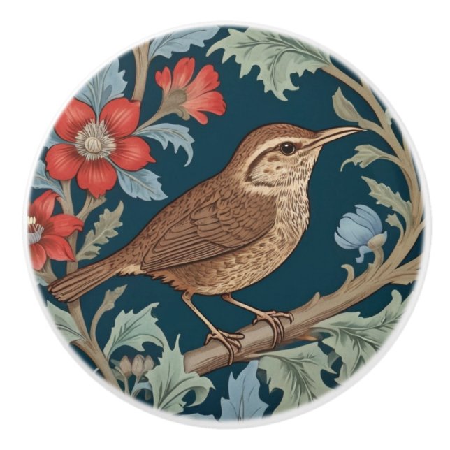 Wren William Morris Stil Direkt gegenüber Bird Keramikknauf (Vorderseite)