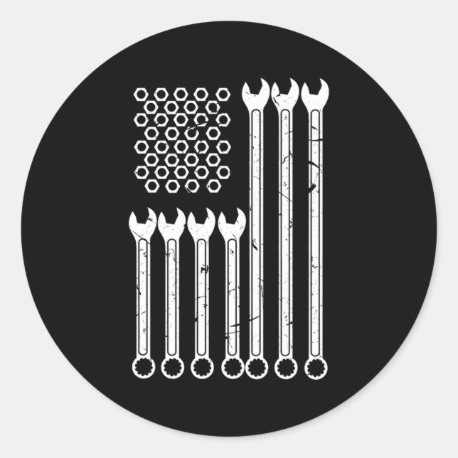 Wrench Bolt Repair Patriotic Usa Flag Runder Aufkleber (Vorderseite)