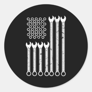 Wrench Bolt Repair Patriotic Usa Flag Runder Aufkleber