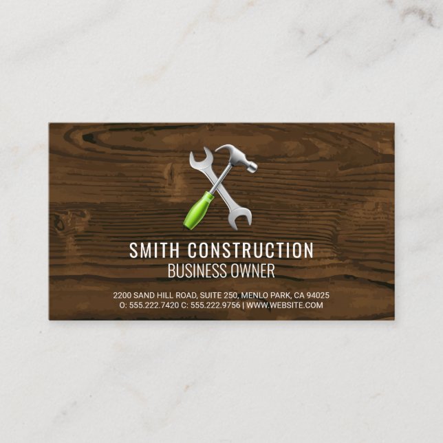 Wrench Hammer-Logo | Zuhause-Reparatur | Holz Visitenkarte (Vorderseite)