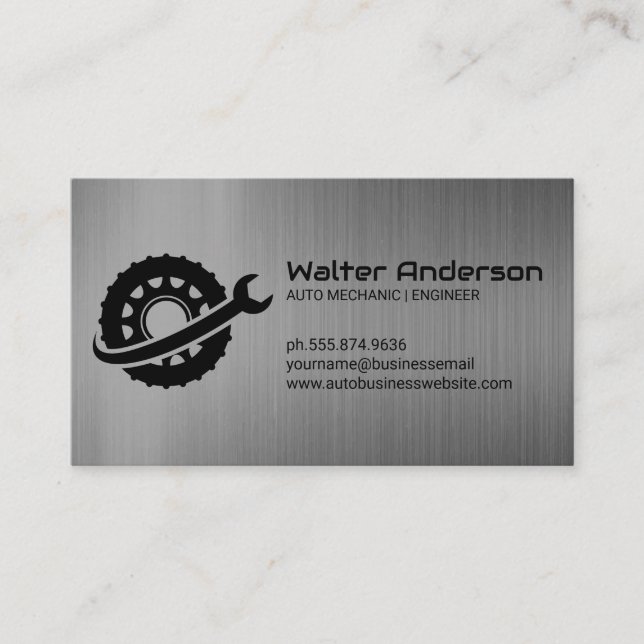 Wrenches Tire Logo | Metallischer Hintergrund Visitenkarte (Vorderseite)