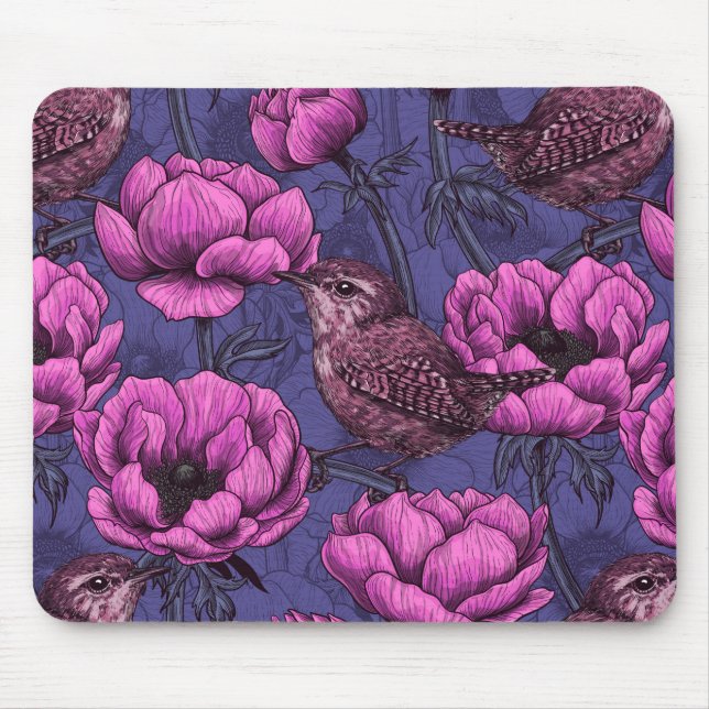 Wrens im Anemonengarten Mousepad (Vorne)