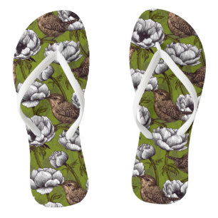 Wrens im weißen Anemonengarten Flip Flops