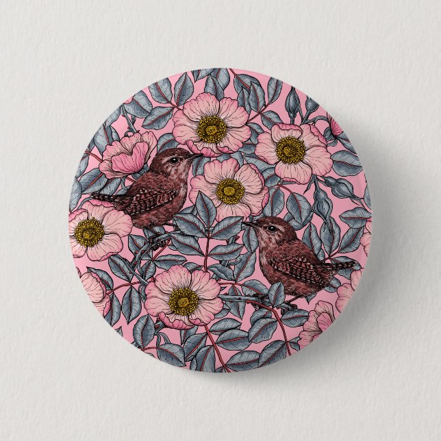 Wrens in den Rose Button (Vorderseite)